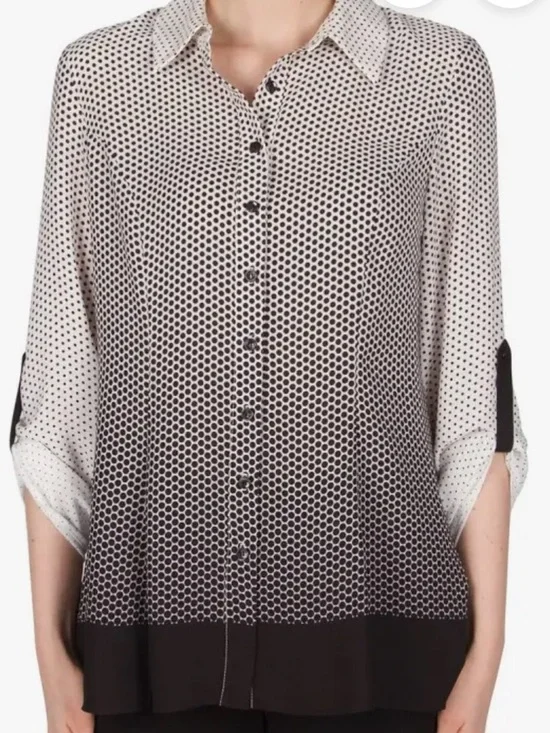 Joseph Ribkoff Polka Dot Ombre Button-Front Women’s Blouse - Picture 2 of 4